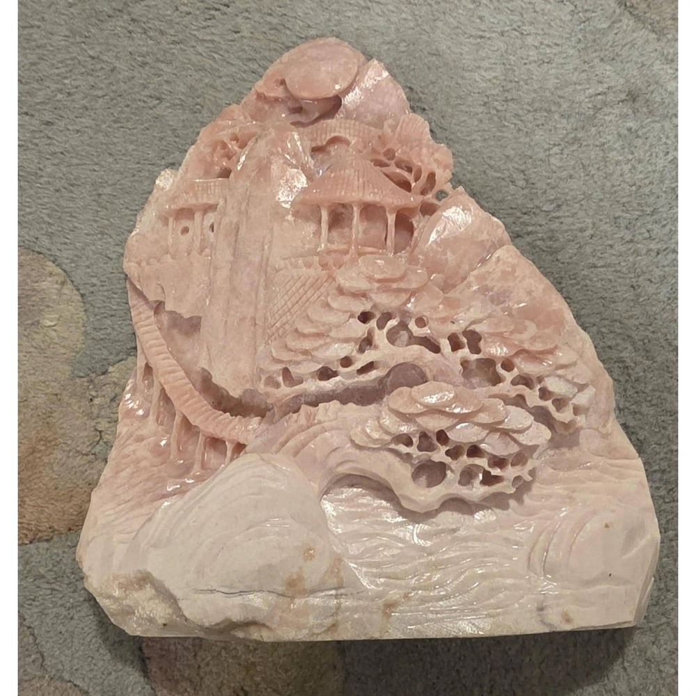 Large Pink Opal Oriental Carving, Peppermint Stone, Spiritual awakening,